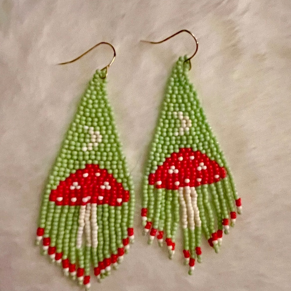 Mushroom Beaded Fringe Earrings